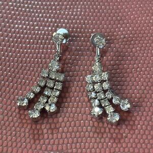Silver Crystal Dangle Clip-On Earrings